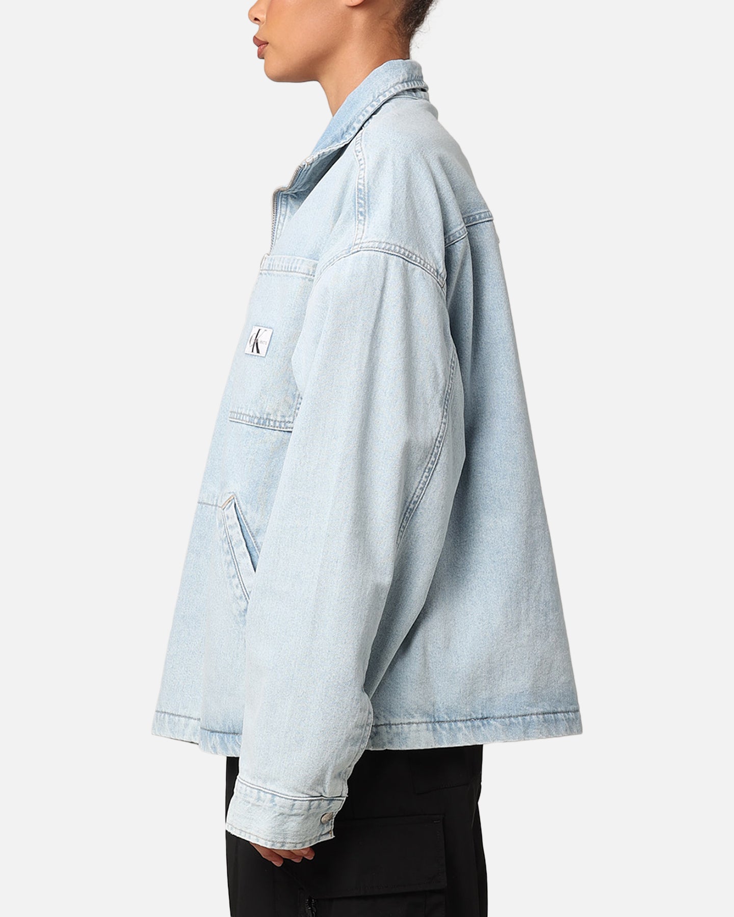 Calvin Klein Denim Pop Over Quarter Zip Jacket Light Blue