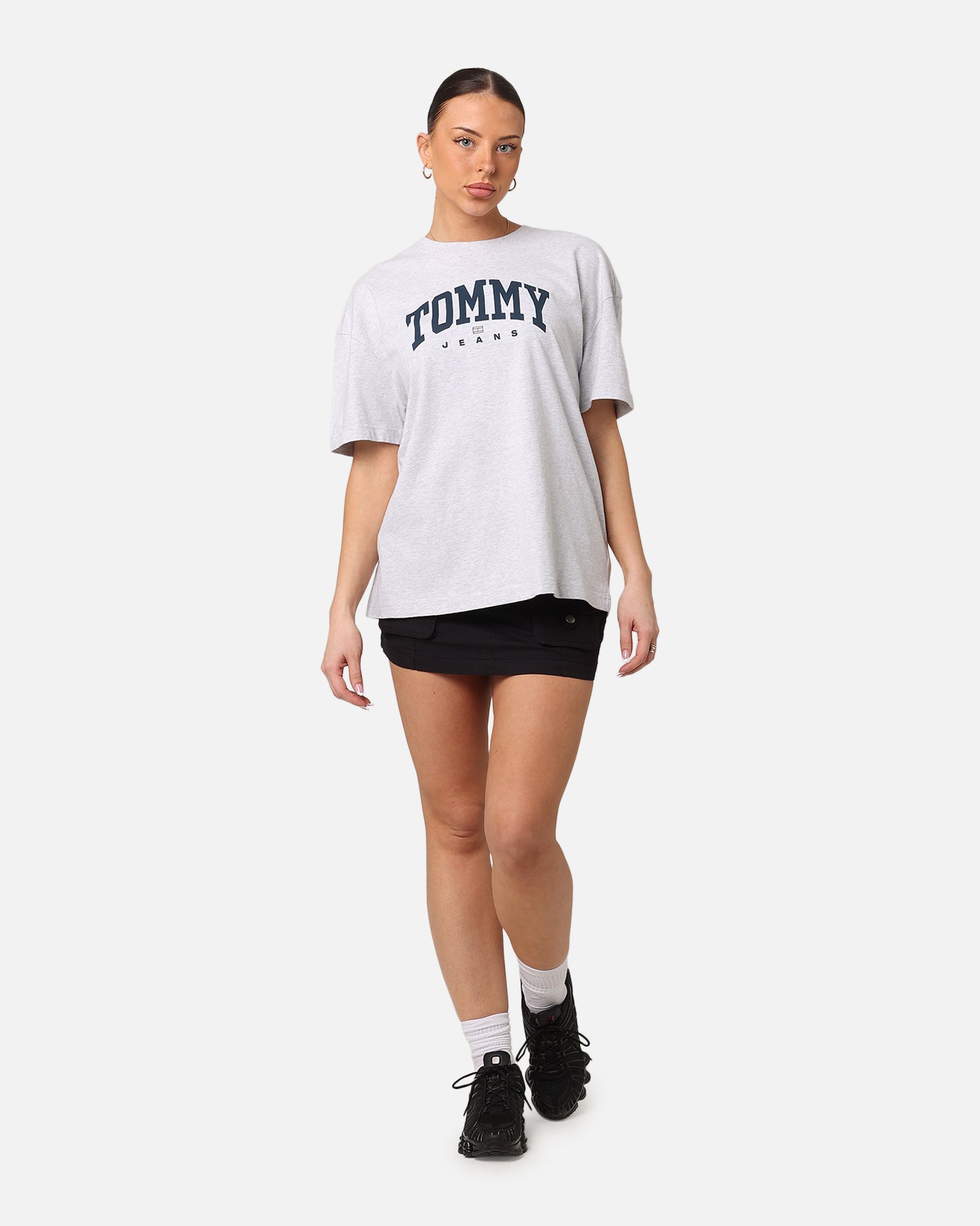 Tommy jeans femminile tjw oversize varsity 1 t-shirt heather grigio argento