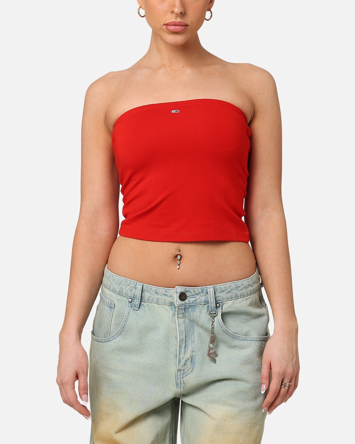 „Tommy Jeans“ moterų TJW Slim Essential Tube Top Deep Crimson