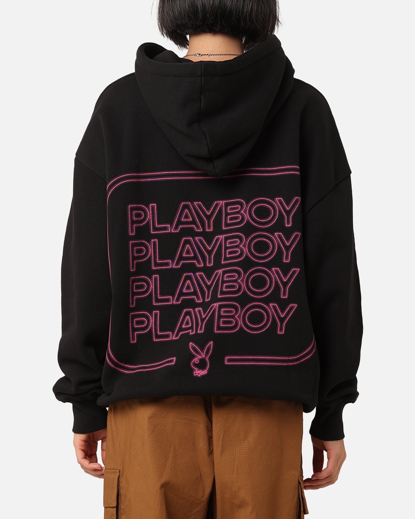 „Playboy Neon Stack Hoodie“ juoda/rožinė