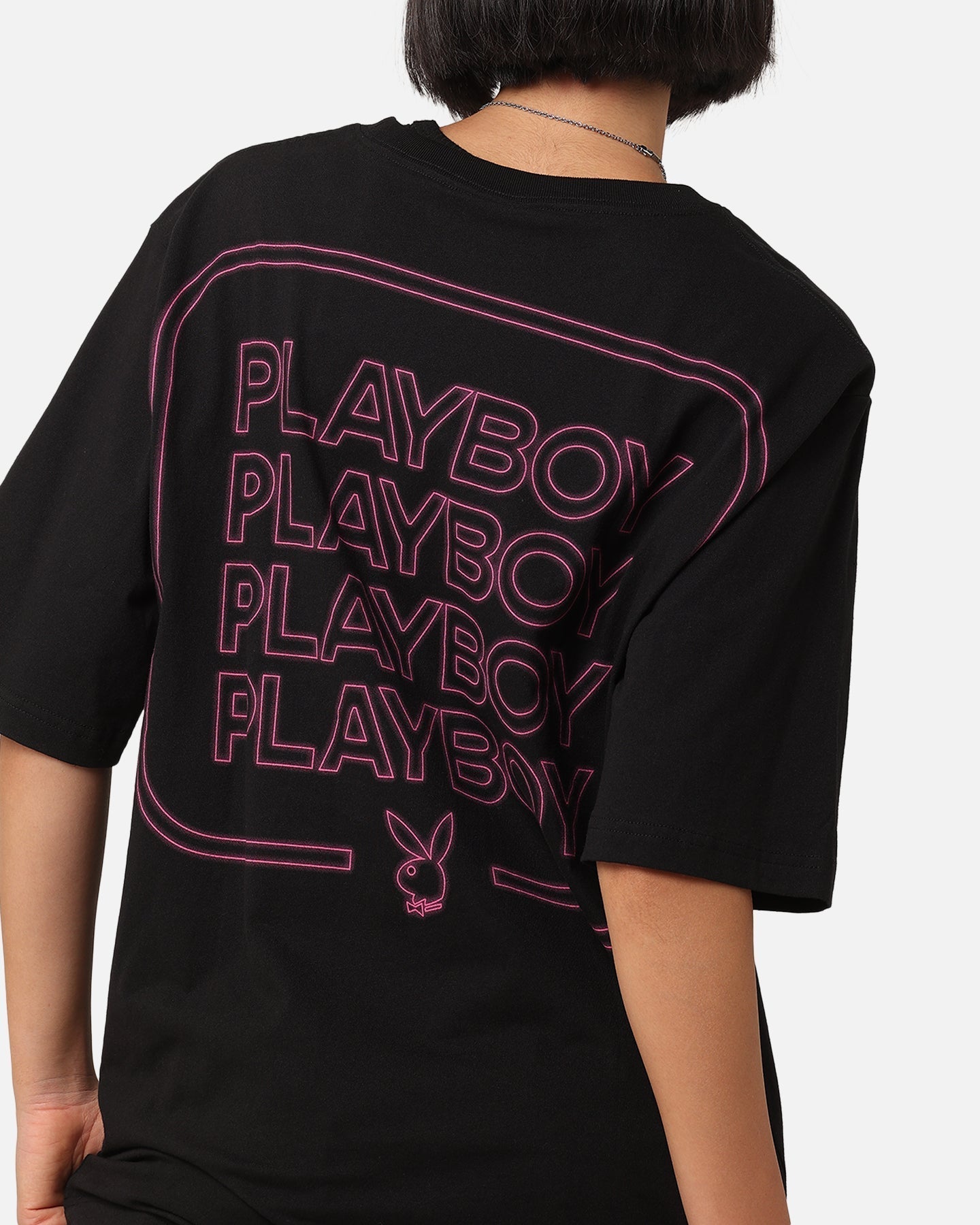 Playboy neon stack t-shirt zwart/roze