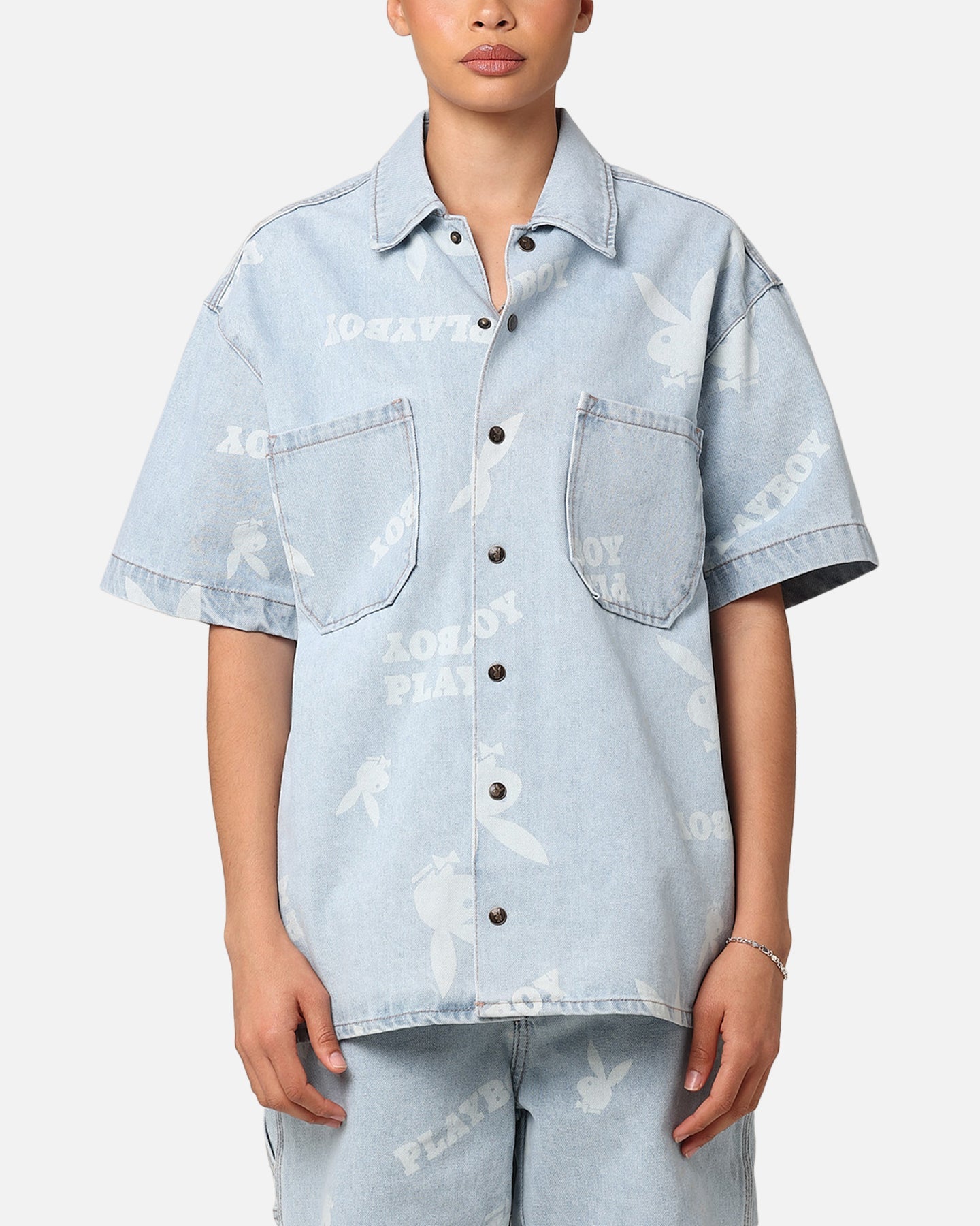 Playboy puinhoop collared shirt licht indigo