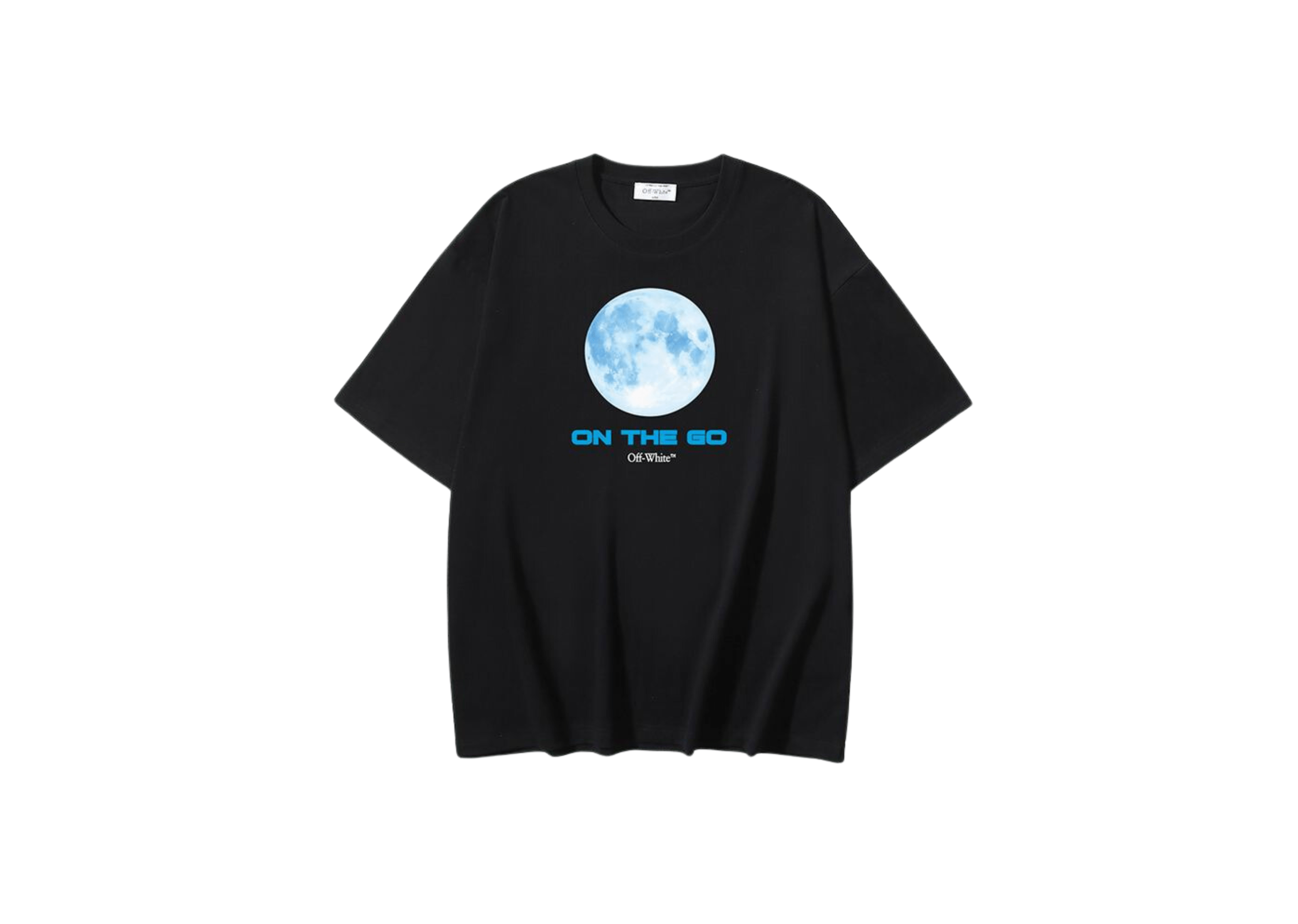 Up to 90 off - Off-White Clothing Off-White - Printed Blue 'On The Go' Logo Black T-Shirt