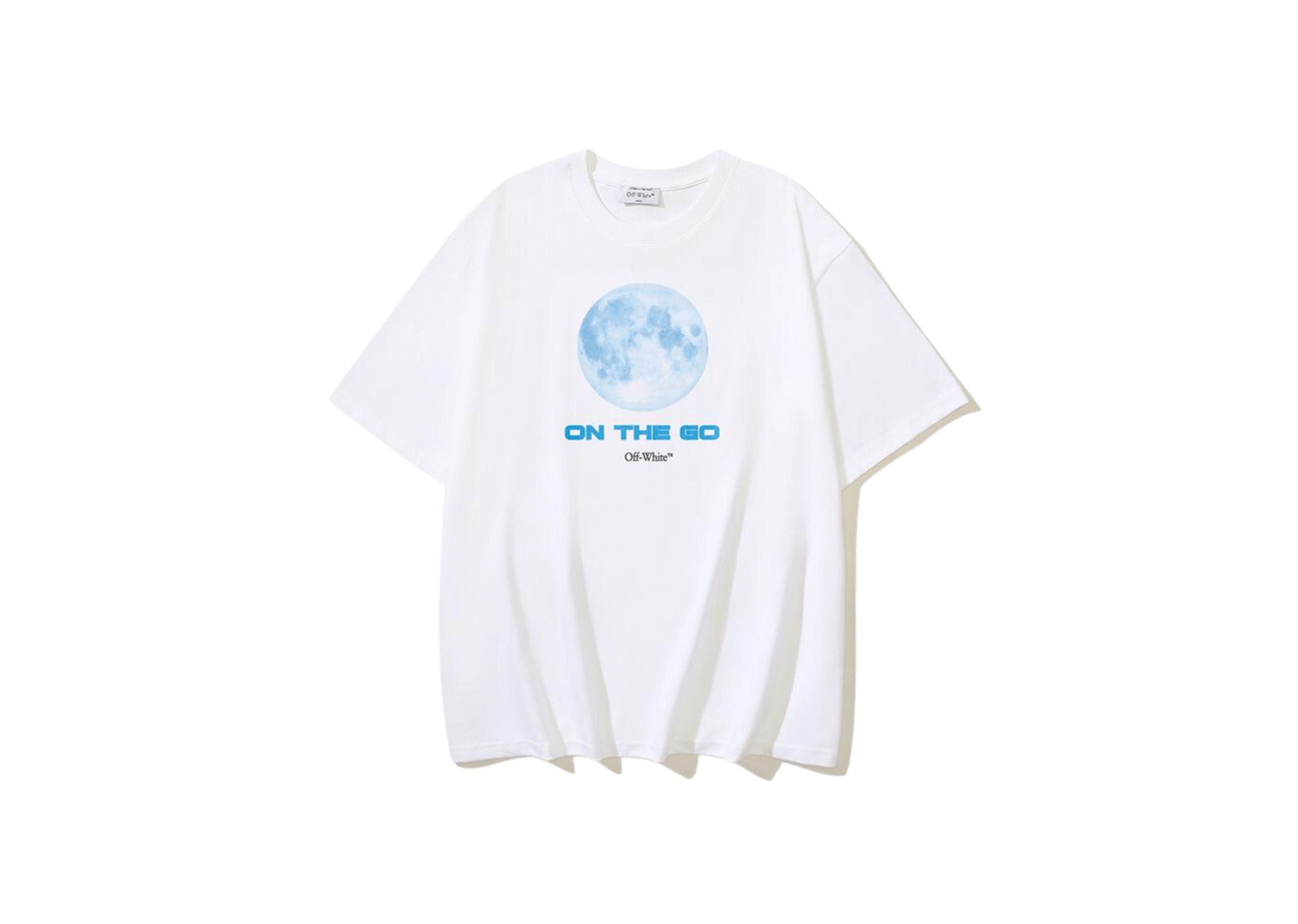 Up to 90 off - Off-White Clothing Off-White - Printed Blue 'On The Go' Logo White T-Shirt