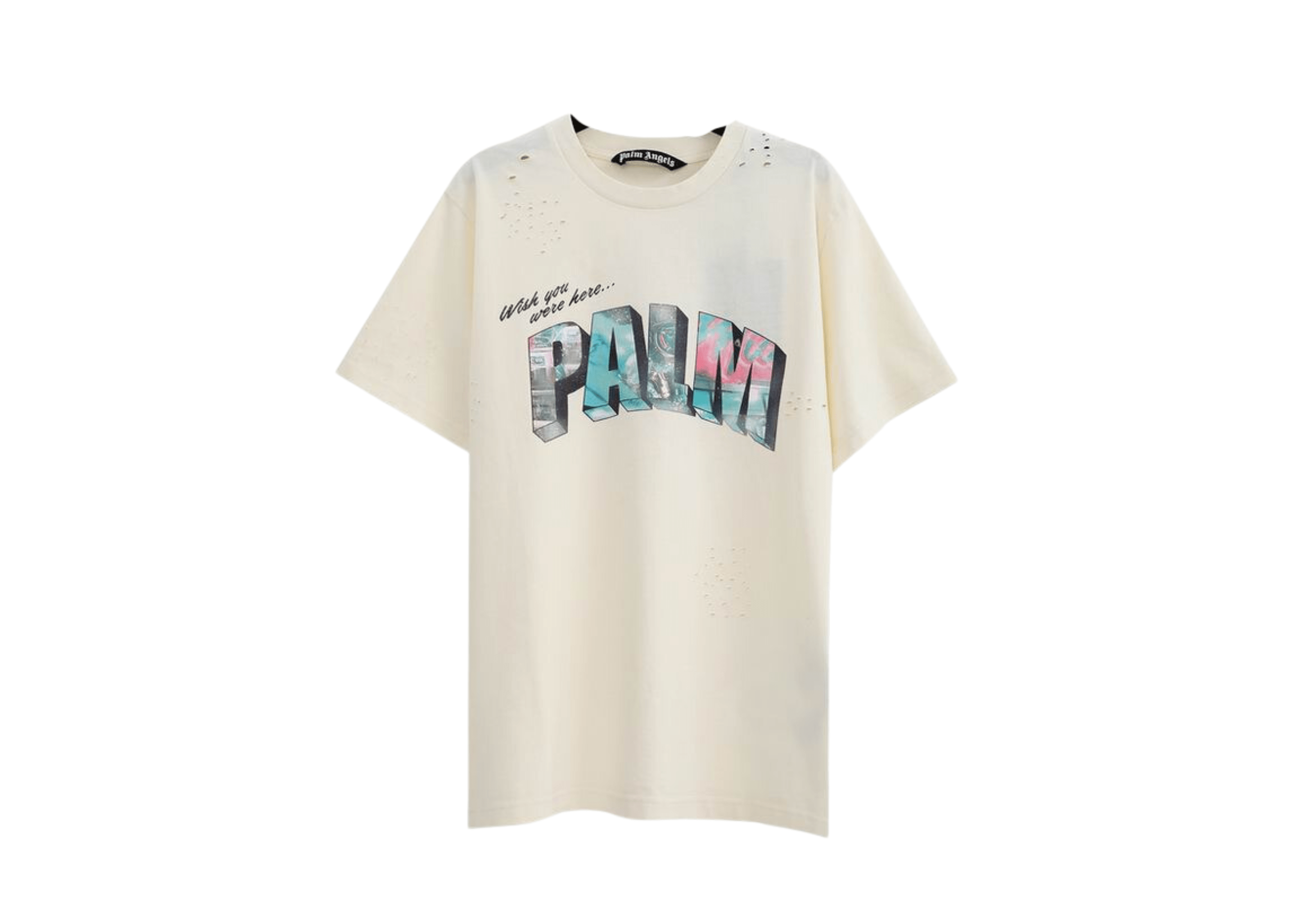 Up to 90 off - Palm Angels Clothing Palm Angels - Printed Graffiti Logo White Cream T-Shirt