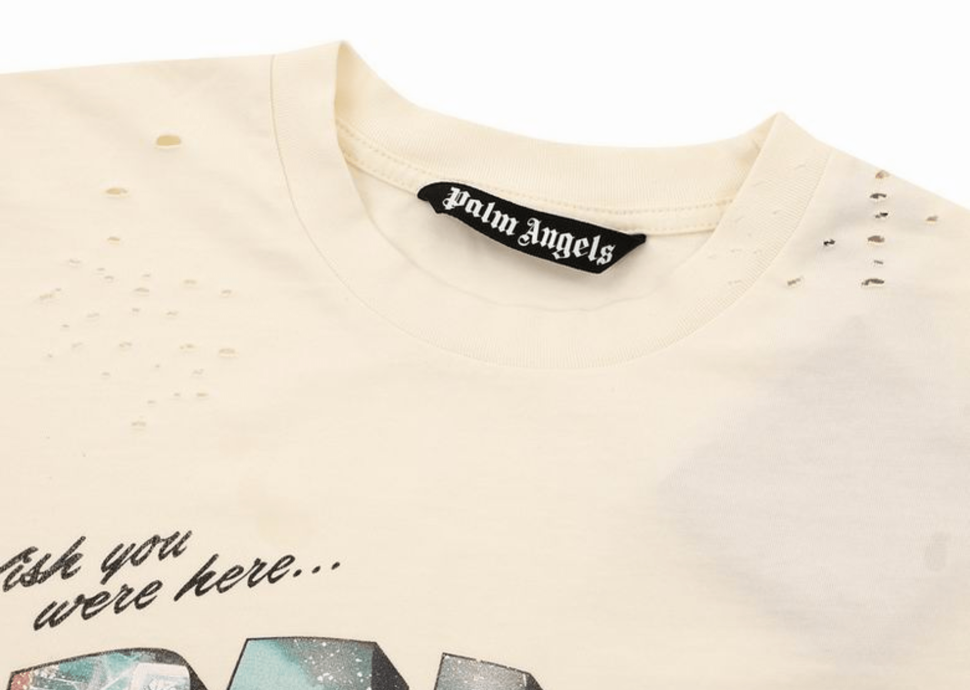 Up to 90 off - Palm Angels Clothing Palm Angels - Printed Graffiti Logo White Cream T-Shirt