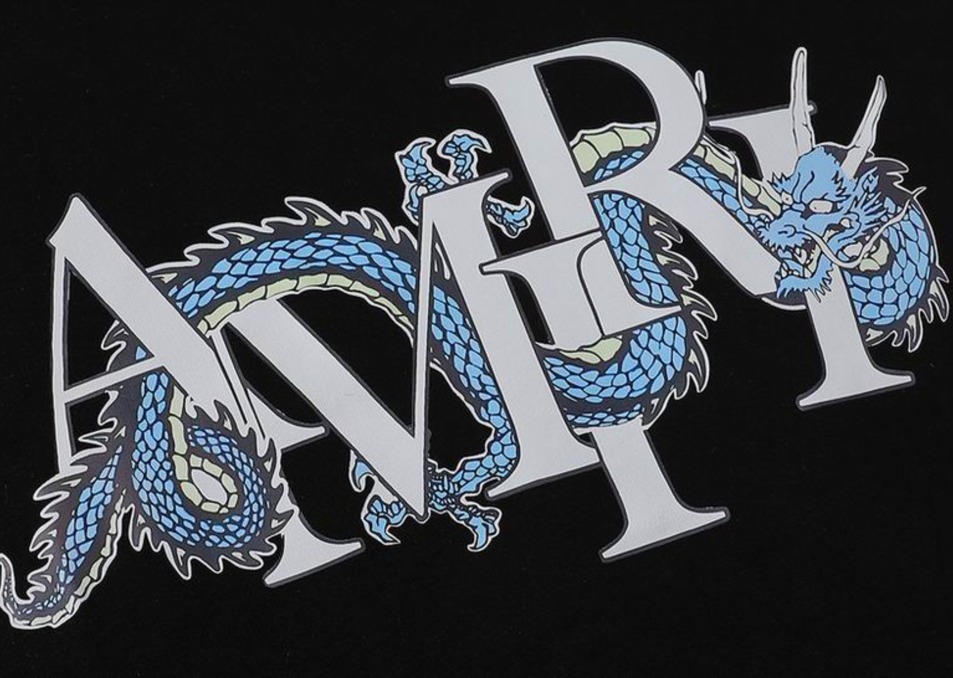 Amiri - Trykt Dragon Logo Black T -skjorte